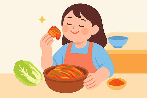 행복 음식 채소 일러스트 식탁 밥 아침 김치 주택 표정 요리 소녀 주방 식사 맛 즐거움 김장 점심 맛있는 국내일러스트 AI파일 주간 여자 감정 어린이 한식 컨셉 탁자 건물 파일형식 벡터