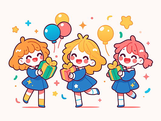 행복 컬러 백그라운드 일러스트 함께함 선물 웃음 소녀 장식 친구 파티 축제 게임 축하 생일 즐거움 풍선 조화 순간 국내일러스트 AI파일 여자 기념일 감정 어린이 컨셉 관계 놀이 표정 이벤트 파일형식 벡터