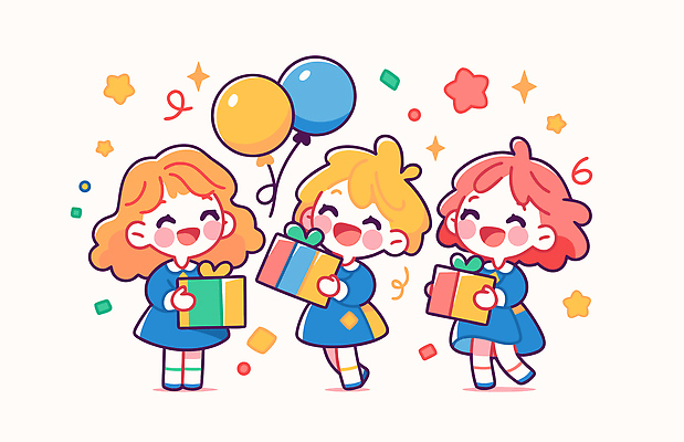 행복 어린이 컬러 일러스트 놀이 선물 웃음 이벤트 친구 파티 축제 기쁨 자유 축하 생일 즐거움 초대 국내일러스트 AI파일 기념일 감정 컨셉 관계 표정 사람 파일형식 벡터