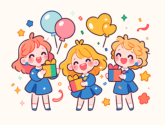 행복 별 어린이 일러스트 모션 놀이 선물 웃음 친구 파티 축제 기쁨 모임 축하 생일 즐거움 풍선 색종이 국내일러스트 AI파일 자연요소 기념일 감정 종이 컨셉 관계 표정 사람 이벤트 파일형식 벡터