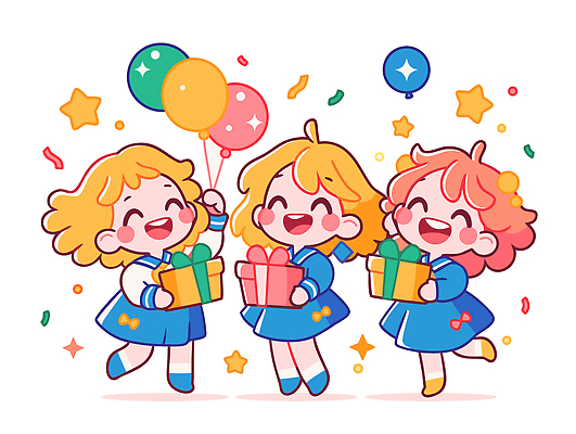 기념일 행복 어린이 컬러 일러스트 모션 선물 웃음 장식 친구 파티 기쁨 모임 축하 생일 분위기 즐거움 풍선 연극 국내일러스트 AI파일 감정 컨셉 관계 문화예술 표정 사람 이벤트 파일형식 벡터