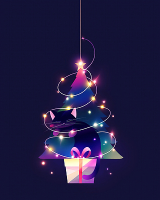 편집이미지 계절 기념일 감정 컨셉 크리스마스 포장 포유류 반려동물 파일형식 크리스마스트리 고양이 선물 장식 전구 겨울 축제 따뜻함 분위기 귀여움 행복 기쁨 사랑 포장지 조명 JPG 이미지편집