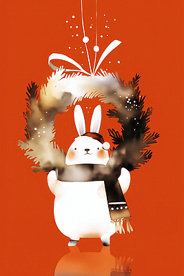 계절 기념일 꽃 감정 컬러 컨셉 크리스마스 포유류 반려동물 파일형식 토끼 겨울 화환 캐릭터 귀여움 따뜻함 연말 장식 동물 흰색 백그라운드 주황색 축제 크리스마스트리 선물 축하 사랑 행복 JPG 일러스트 국내일러스트