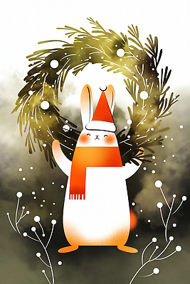 모자_잡화 계절 기념일 꽃 컨셉 크리스마스 포유류 반려동물 목도리 파일형식 토끼 겨울 화환 장식 산타모자 스카프 축하 동물 축제 생동감 디자인 색칠 JPG 일러스트 국내일러스트