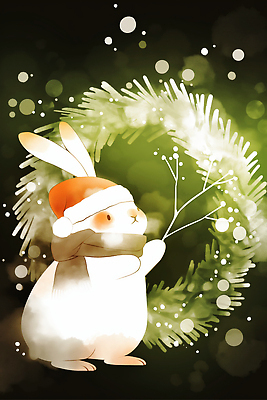 계절 기념일 꽃 컬러 컨셉 채소 포유류 반려동물 생태계 파일형식 토끼 크리스마스 화환 겨울 귀여움 동물 자연 백그라운드 초록색 장식 축제 따뜻함 흰색 점 가지 JPG 일러스트 국내일러스트