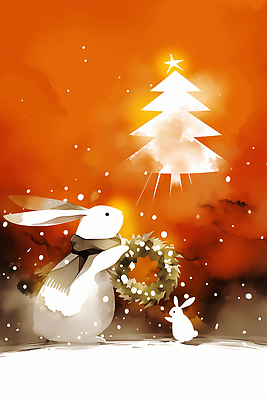 식물 계절 기념일 꽃 감정 크리스마스 겨울 포유류 눈_날씨 풍경 반려동물 야간 생태계 파일형식 토끼 화환 나무 장면 저녁 준비 축제 겨울풍경 크리스마스장식 동물 눈송이 컬러 행복 자연 JPG 일러스트 국내일러스트