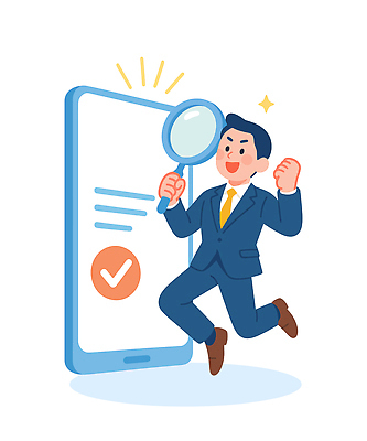 캐릭터 남자 포즈 백그라운드 일러스트 비즈니스 성공 기술 표정 스마트폰 사무실 기쁨 정보 열정 확대경 편리함 발견 소통 긍정적 연말정산 국내일러스트 AI파일 감정 컨셉 사람 경제 핸드폰 스마트기기 파일형식 벡터