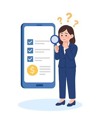 여자 일러스트 회사 비즈니스 기술 금융 경제 스마트폰 정보 고객 서비스 고민 검사_조사 상담 문제 경영 재정 지원 체크리스트 연말정산 국내일러스트 AI파일 감정 사람 핸드폰 스마트기기 파일형식 벡터