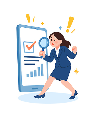 여자 일러스트 비즈니스 통계 성공 그래프 직장 실험 관리 경고 스마트폰 사무실 디지털 자료 정보 결과 집중 분석 체크표시 보고서 연말정산 국내일러스트 AI파일 컨셉 회사 사람 경제 핸드폰 스마트기기 확인 파일형식 벡터