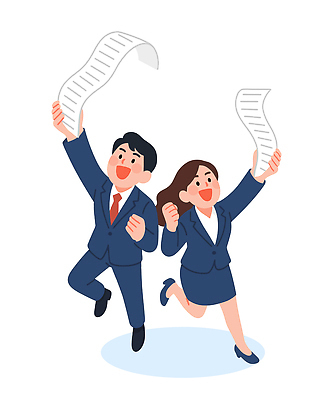 캐릭터 여자 남자 일러스트 비즈니스 성공 협력 직장 대화 사무실 축하 전문직 동료 즐거움 문서 업무성과 연말정산 국내일러스트 AI파일 직업 감정 컨셉 회사 관계 말하기 사람 경제 결과 파일형식 벡터