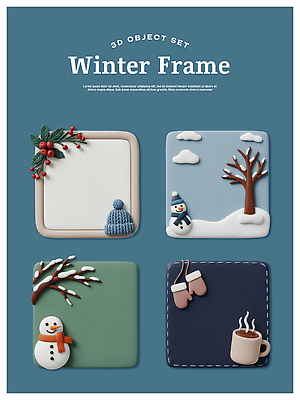 모양 PSD 나무 편집이미지 디자인 컬러 겨울 눈사람 프레임 장식 세트 공예 오브젝트 그림 따뜻한음료 편집3D 식물 계절 음료 취미 3D 파일형식
