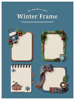 PSD 편집이미지 액자 크리스마스 겨울 주택 프레임 장식 인테리어 이글루 따뜻한음료 편집3D 디자인 계절 기념일 음료 건물 3D 파일형식