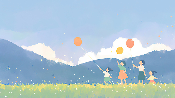 계절 감정 가족 관계 표정 사람 생태계 파일형식 엄마 풍선 놀이 여름 초원 하늘 산 행복 야외활동 어린이 즐거움 웃음 자연 모션 일러스트 국내일러스트 JPG