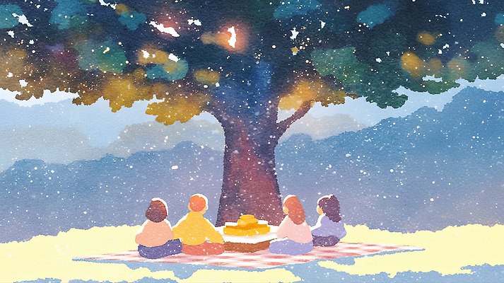 자연요소 식물 계절 감정 컨셉 자연 야외활동 생태계 파일형식 소풍 나무 음식 담요 은하수 여름 즐거움 별 모임 화기애애 행복 평화 풍경 사계절 여유 이야기 일러스트 국내일러스트 JPG