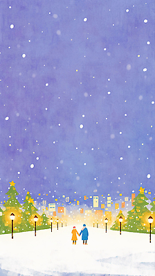 식물 계절 공공시설 감정 컨셉 관계 모션 휴식 눈_날씨 야간 파일형식 겨울 거리 커플 손잡기 가로등 나무 빛 풍경 눈송이 로맨틱 산책 따뜻함 도시 저녁 분위기 눈내림 행복 사랑 일러스트 국내일러스트 JPG