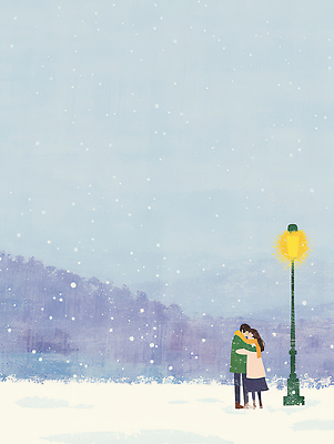 계절 공공시설 감정 컨셉 관계 안기 눈_날씨 말하기 파일형식 겨울 사랑 커플 포옹 따뜻함 가로등 풍경 흰눈 로맨틱 장면 야외 대화 뷰티풀 소중 일러스트 국내일러스트 JPG