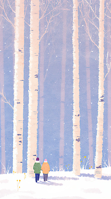 식물 계절 감정 컬러 관계 휴식 생태계 파일형식 겨울 숲 나무 사람 흰색 자연 풍경 조용 따뜻함 차가움 사랑 친구 고요 산책 소원 행복 단순화된 일러스트 국내일러스트 JPG