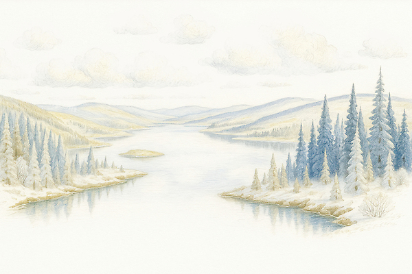 주간 자연요소 식물 계절 컬러 컨셉 생태계 파일형식 겨울 호수 풍경 나무 차가움 아침 조용 자연 산 물 평화 백그라운드 흰색 파란색 하늘 섬 숲 JPG 일러스트 국내일러스트