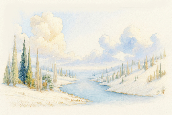 자연요소 식물 계절 컨셉 풍경 생태계 파일형식 강 겨울 나무 자연 고요 물 산 하늘 숲 뷰티풀 색감 수목 날씨 평화 경관 그림 JPG 일러스트 국내일러스트