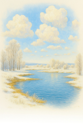 자연요소 식물 동물 계절 컬러 컨셉 날씨 생태계 파일형식 겨울 강 풍경 하늘 나무 조용 자연 물 반사 차분 맑음 흰색 숲 조류 JPG 일러스트 국내일러스트