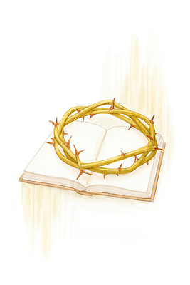 감정 종교 종교용품 파일형식 가시면류관 책 상징 믿음 희생 깊이 장면 조명 따뜻함 예술 표현 기독교 메시지 JPG 일러스트 국내일러스트