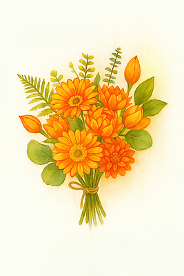 식물 계절 꽃 감정 컬러 컨셉 농업 생태계 파일형식 꽃다발 주황색 여름 자연 장식 뷰티풀 신선 즐거움 수확 생명 조화 잎 화사함 축하 선물 JPG 일러스트 국내일러스트
