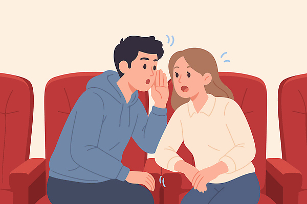 여자 남자 감정 의자 일러스트 대화 사람 친구 만남 분위기 편안함 비밀 귓속말 영화관 소통 순간 흥미 대면 국내일러스트 AI파일 가구 컨셉 관계 말하기 감각 극장 파일형식 벡터