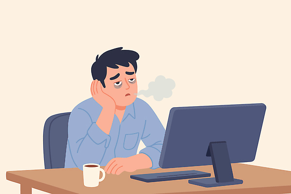 남자 감정 커피 생각 일러스트 직장 표정 이야기 일상 컴퓨터 사무실 머리 사무용품 대기 편안함 지루함 집중 일과 오후 국내일러스트 AI파일 음료 컨셉 회사 비즈니스 문구용품 사람 라이프 신체부위 전자제품 감각 파일형식 벡터