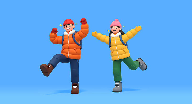 PSD 편집이미지 캐릭터 패션 컬러 장갑 겨울 모션 놀이 아웃도어 웃음 친구 외투 춤 즐거움 파란배경 편집3D 잡화 계절 감정 백그라운드 상의 관계 문화예술 표정 파란색 3D 파일형식