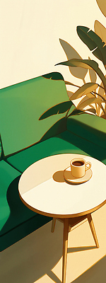 디자인 커피 음료 컬러 가구 생활용품 컨셉 의자 잔 건물 라이프 감각 생태계 파일형식 소파 탁자 식물 거실 편안함 공간 그림자 휴식 초록색 인테리어 주택 모던 자연 일상 커피잔 일러스트 국내일러스트 JPG