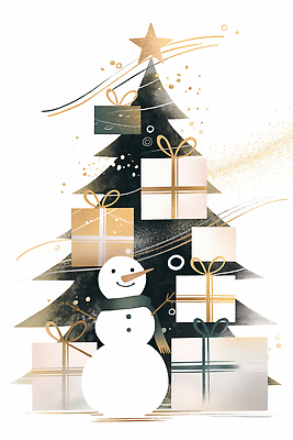 계절 기념일 감정 컨셉 크리스마스 이벤트 파일형식 크리스마스트리 선물 눈사람 겨울 장식 따뜻함 축제 기쁨 행복 파티 장면 연말 축하 예술 디자인 일러스트 국내일러스트 JPG