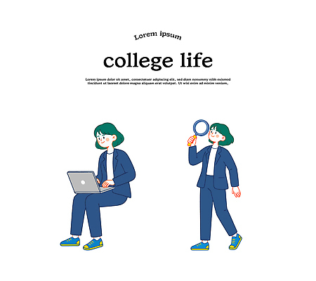 학생 교육 일러스트 모션 협력 실내 실험 친구 노트북 학습 환경 캠퍼스라이프 교양 정보 편안함 집중 대학교 과제 확대경 진행 창의성 국내일러스트 AI파일 라이프스타일 컨셉 학교 관계 내부 전자제품 감각 파일형식 벡터