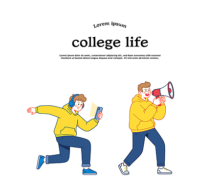 문화 대학생 일러스트 응원 모션 커뮤니케이션 생활 친구 스마트폰 학습 달리기 헤드폰 확성기 에너지 그룹 분위기 모던 대학교 소통 국내일러스트 AI파일 학생 교육 음향기기 컨셉 학교 관계 핸드폰 스마트기기 파일형식 벡터