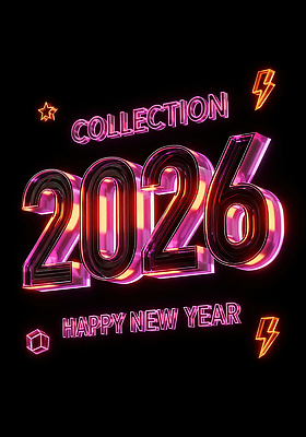 편집이미지 문자 감정 컨셉 연도 파일형식 2026년 새해 축하 디자인 네온 색감 화려 장식 예술 타이포그라피 그래픽 행복 희망 JPG 병오년 이미지편집