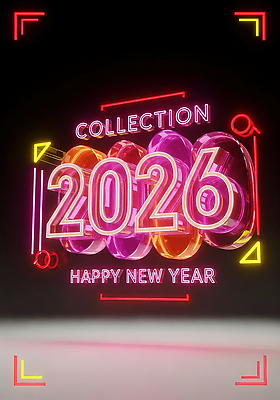 편집이미지 컨셉 연도 파일형식 2026년 새해 알림 네온 축하 조명 컬러 화려 디자인 디지털 연말 메시지 JPG 병오년 이미지편집