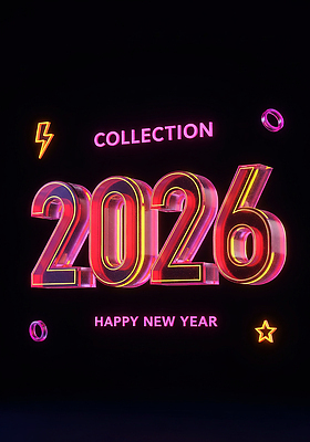 편집이미지 문자 컨셉 모션 연도 파일형식 2026년 새해 디자인 그래픽 밝은색 축하 기호 전시 모던 예술 디지털 반짝임 JPG 병오년 이미지편집