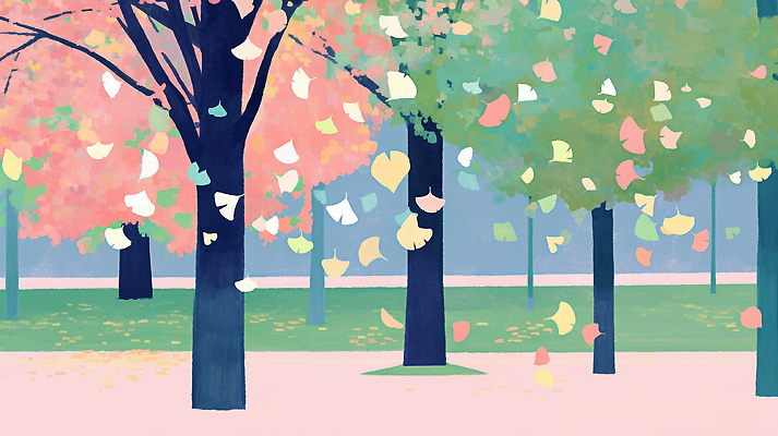 자연요소 식물 공공시설 컬러 컨셉 잎 날씨 휴식 생태계 파일형식 나뭇잎 공원 바람 풍경 자연 나무 떨어짐 뷰티풀 하늘 초록색 분홍색 산책 감정 일러스트 국내일러스트 JPG