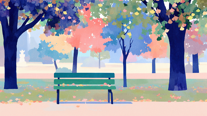 나무 식물 공공시설 컨셉 의자 휴식 생태계 파일형식 공원 벤치 잎 컬러 고요 자연 풍경 평화 조용 색채 하늘 나뭇가지 떨어짐 순간 뷰티풀 산책 일러스트 국내일러스트 JPG