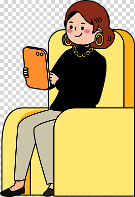 편집이미지 여자 여유 의자 장신구 모션 웃음 일상 전자제품 소파 태블릿 주황색 편안함 즐거움 PNG 창의성 감정 컬러 가구 표정 사람 라이프 스마트기기 감각 파일형식