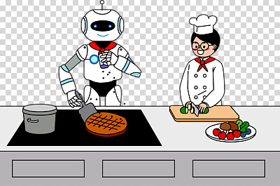 편집이미지 음식 채소 재료 협력 기술 스테이크 요리 사람 주방 요리사 식사 기계 로봇 PNG 요리준비 직업 서양음식 준비 파일형식