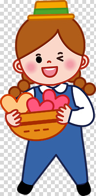 편집이미지 캐릭터 행복 어린이 컬러 과일 자연 건강 사랑 미소 웃음 소녀 바구니 즐거움 PNG 여자 감정 표정 사람 생태계 파일형식
