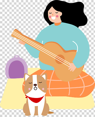 동물 편집이미지 여자 행복 음악 노래 놀이 휴식 취미 반려동물 기타 개 편안함 PNG 감정 컨셉 포유류 현악기 문화예술 사람 감각 파일형식 악기