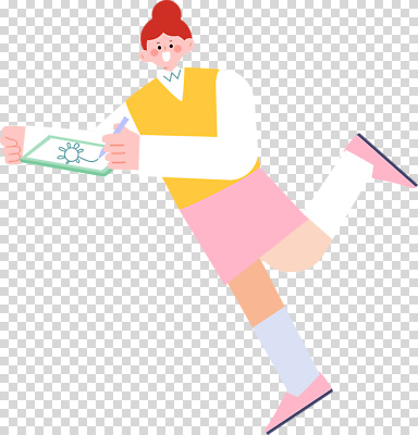 감정 컬러 하의 사람 외투 파일형식 여자 그림 행복 창의성 노란색 분홍색 치마 조끼 종이 작업 즐거움 편집이미지 PNG