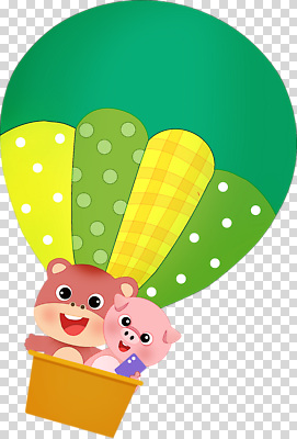 편집이미지 캐릭터 디자인 컬러 백그라운드 곰 하늘 초록색 친구 열기구 비행 돼지 즐거움 PNG 아기자기 동물 감정 컨셉 포유류 관계 항공교통 파일형식