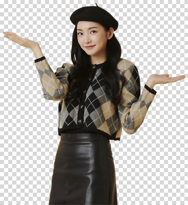 모자_잡화 감정 컨셉 무늬 촬영기법 표정 사람 신체부위 파일형식 여자 베레모 체크무늬 손 미소 패션 스타일 즐거움 포즈 유행 옷 흑백 뷰티풀 매력적 편집이미지 PNG