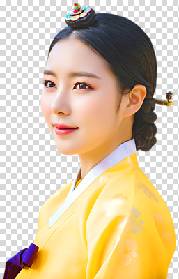 편집이미지 전통 여자 패션 문화 한국 미소 노란색 카메라 촬영 전통의상 한복 PNG 뷰티풀 헤어액세사리 한국전통 아시아 컬러 장신구 표정 사람 장식 전자제품 파일형식