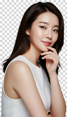 손 옷 컬러 표정 사람 파일형식 여자 모델 미소 손가락 생각 흰색 상의 고요 뷰티풀 포즈 스타일 편집이미지 PNG