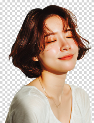 헤어스타일 감정 컨셉 모션 표정 사람 라이프 신체부위 감각 파일형식 여자 미소 짧은머리 편안함 얼굴 뷰티풀 긍정 행복 뷰티 패션 일상 눈감음 스타일 편집이미지 PNG