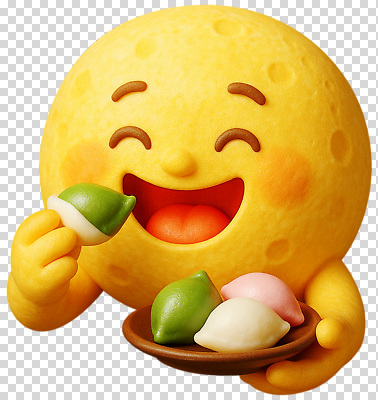 편집이미지 캐릭터 음식 놀이 디저트 떡 웃음 노란색 3D 귀여움 촬영 다양 맛 PNG 컬러 다수 컨셉 표정 디지털합성 파일형식