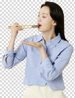 감정 음식 컨셉 상의 젓가락 수저 건강 사람 신체부위 파일형식 여자 식사 나무젓가락 셔츠 입 손 표정 즐거움 중식 요리 맛 다이어트 건강식 편집이미지 PNG